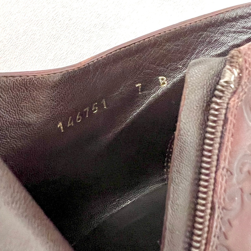 GUCCI | Brown Guccissima GG Logo Leather Pointed Toe Stiletto Ankle Booties 7B - Picture 14 of 14